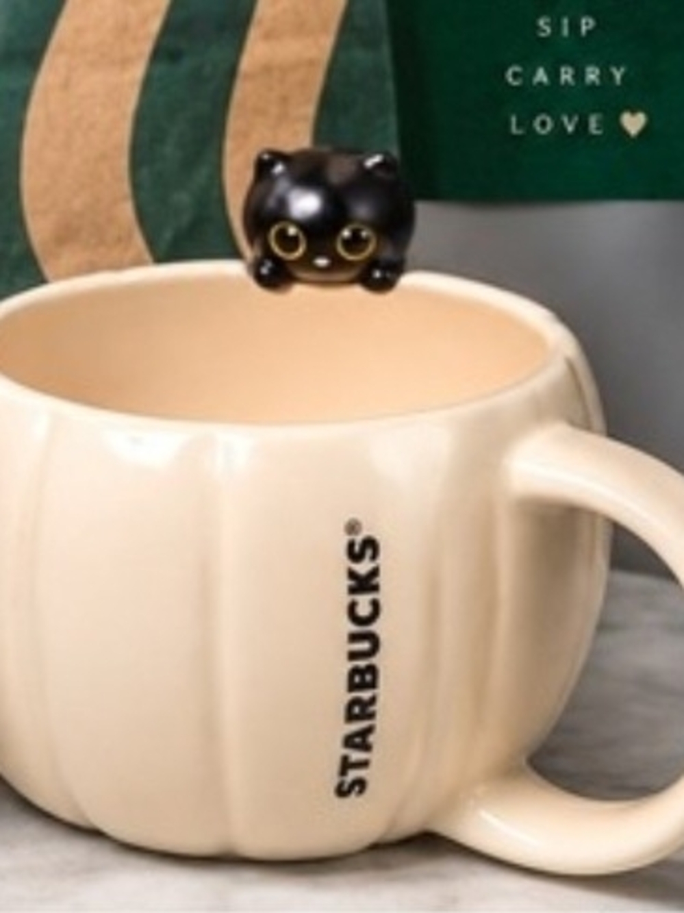 🎃Starbucks Black Cat Cream Pumpkin Mug with Black Cat Charm